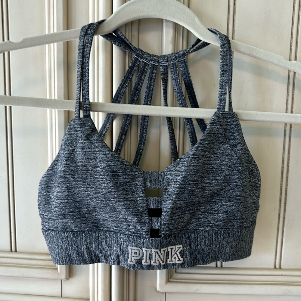 Women’s Victoria’s Secret PINK Ultimate Gray Strappy Sports Bra Sz S
